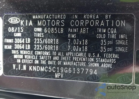 2016 Kia Sedona Ex from USA, damaged, VIN KNDMC5C19G6137794